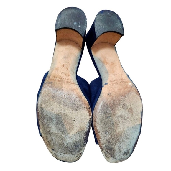 Manolo Blahnik Navy Blue Rapallato Soft Suede Banded Block Heel Sandals … - Picture 10 of 12